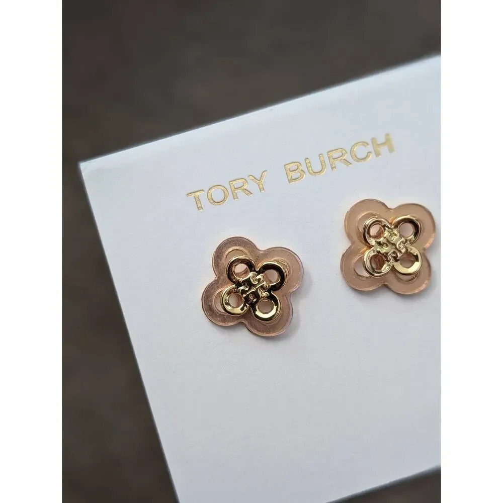 TORY BURCH Kira Gold Stacked Clover Stud Earrings
